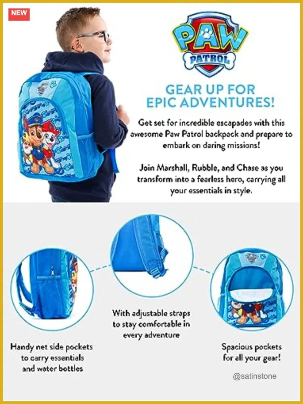 Paw Patrol Kids Backpack with Side Pockets and Adjustable Straps